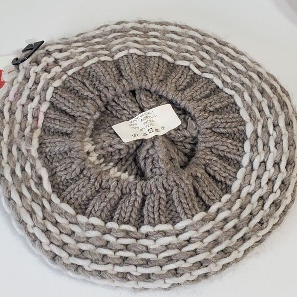 Cappellificio Fiorentino Hat Beret Wool blend Gray/white Striped Italy NWT - Picture 6 of 7